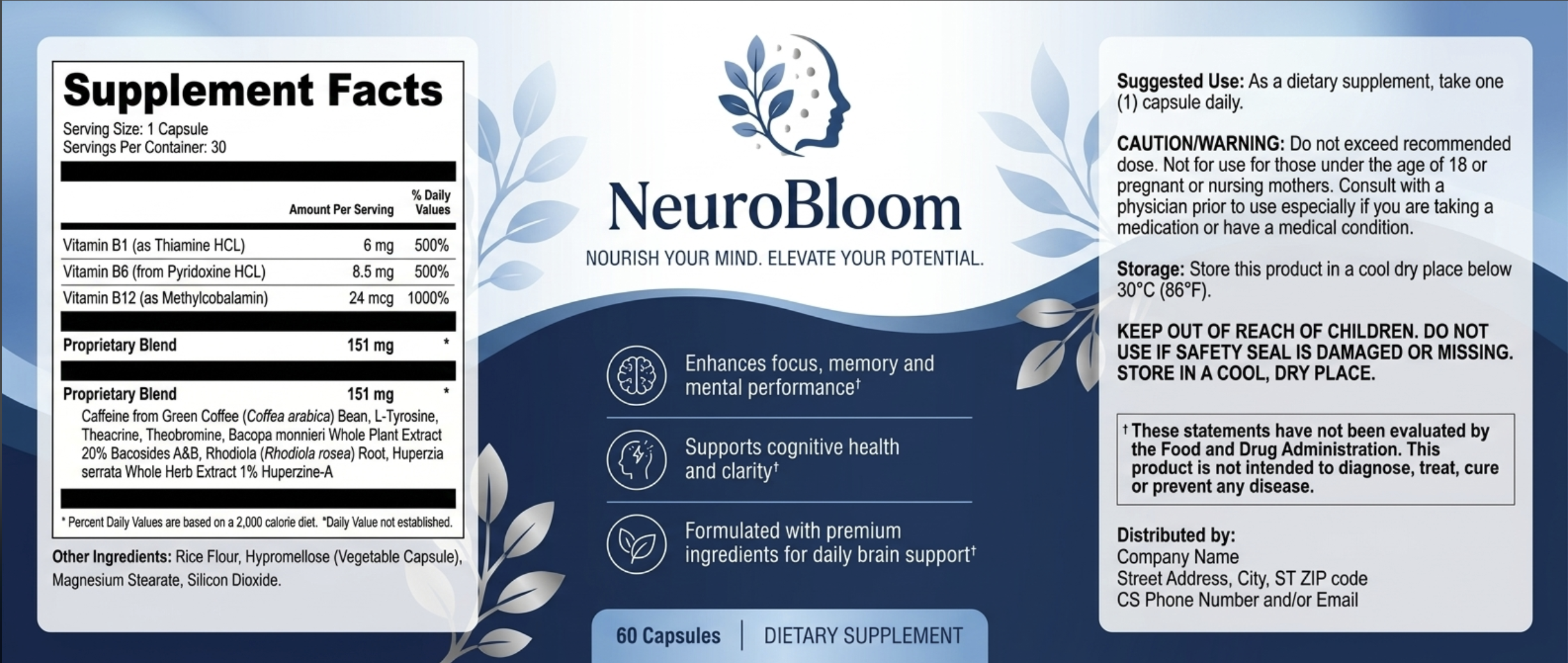 NeuroBloom Supplement Facts Label